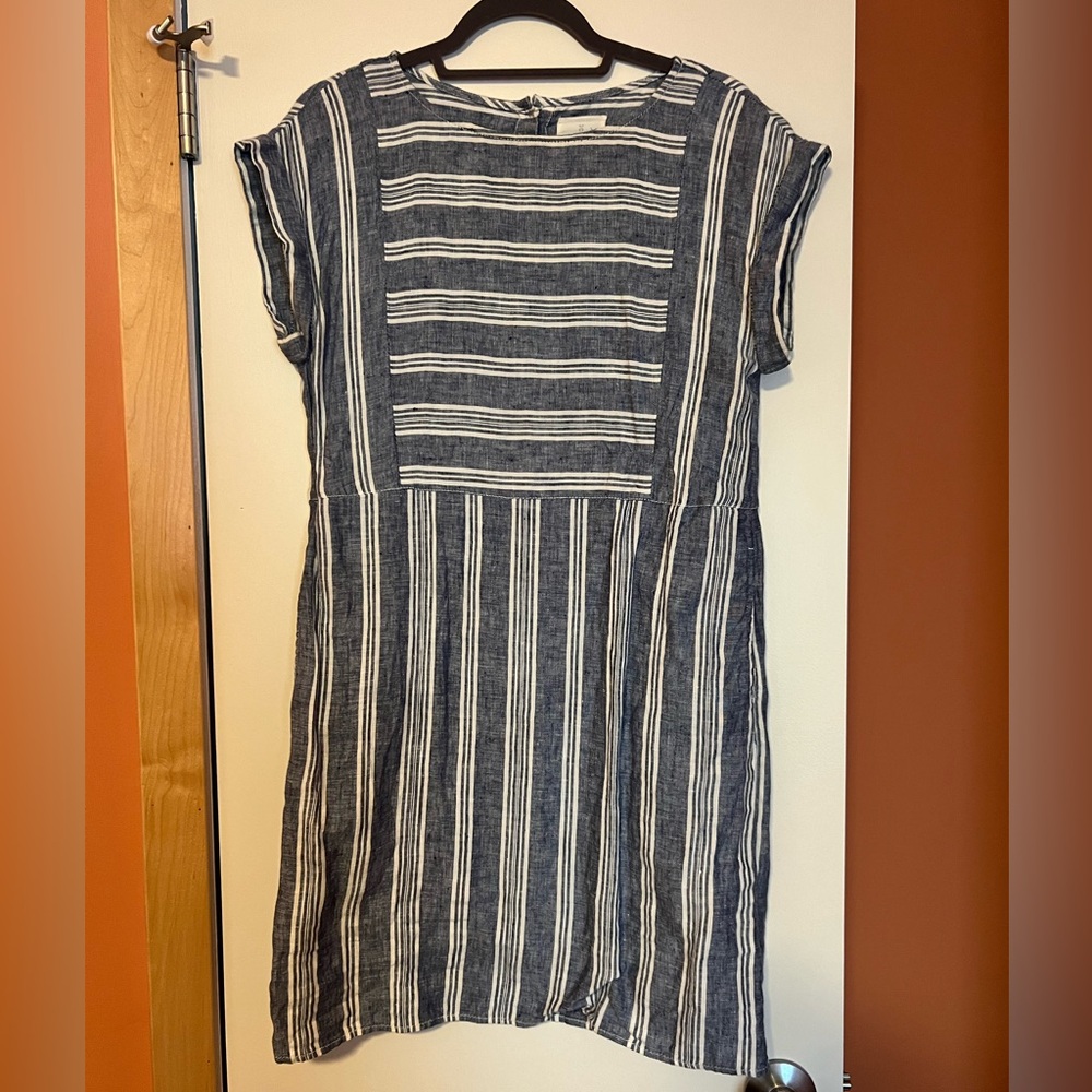 Caslon blue striped 100% linen dress